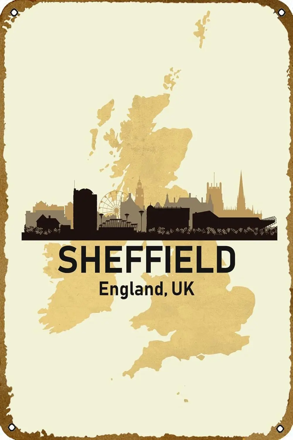 Шеффилд Великобритания Ретро жестяная вывеска Прочный настенный художественный