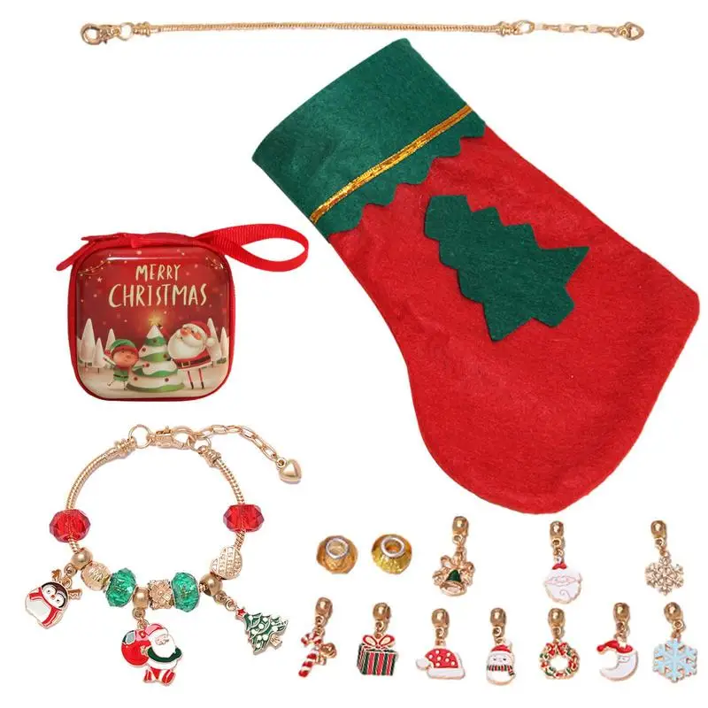 

Набор детских браслетов с рождественскими носками, 24 шт., детские украшения ручной работы с подвесками от лося, снеговика, рождественской елки