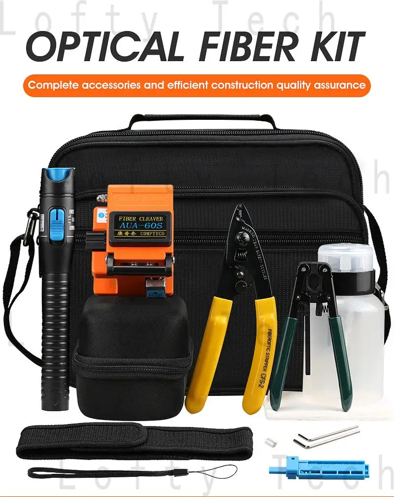 13 Pcs/Set FTTH Fiber Optic Tool Kit with AUA-60S Cleaver and Plastic 5mW Visual Fault Locator Wire Stripper Tool