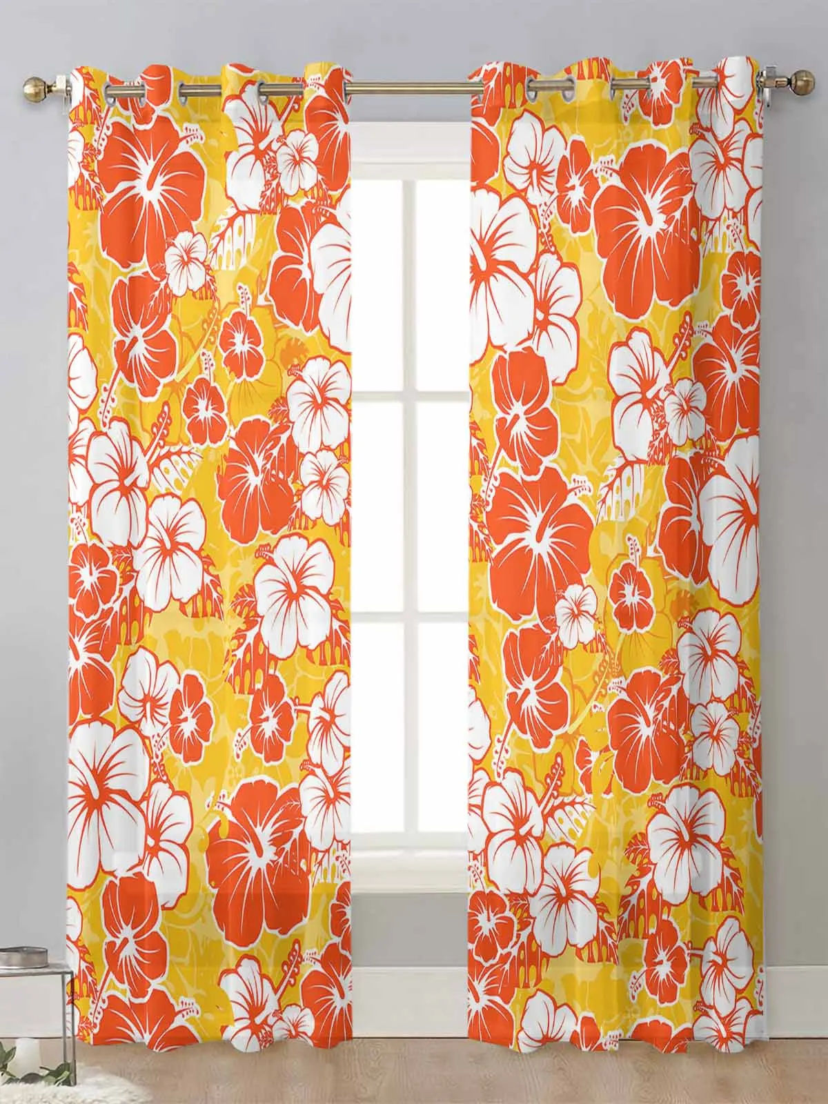 

Hawaiian Tropical Flower Texture Sheer Curtains For Living Room Window Voile Tulle Curtain Cortinas Drapes Home Decor