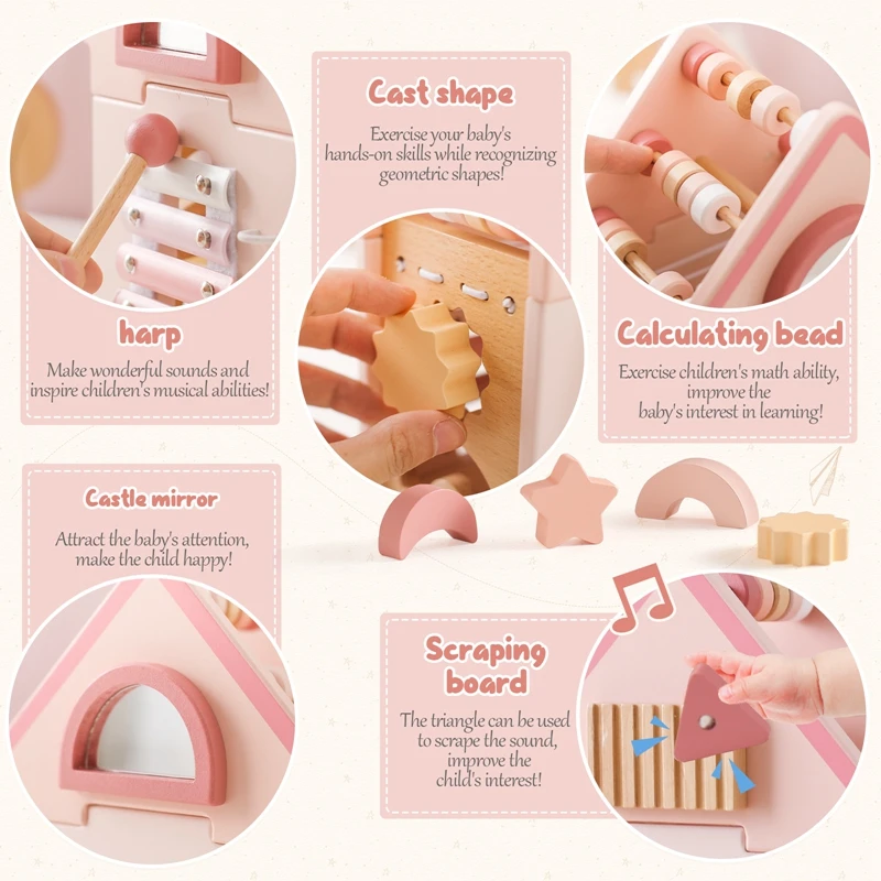 Детская деревянная игрушка Монтессори в форме розового замка детская