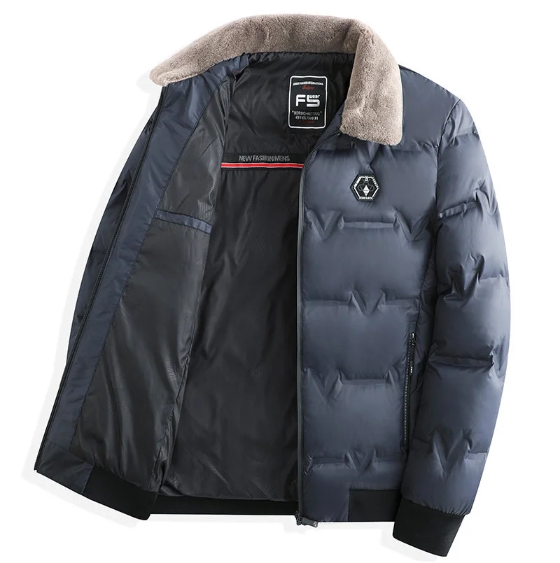 

Парка мужская зимняя однотонная, на флисе, с воротником-стойкой