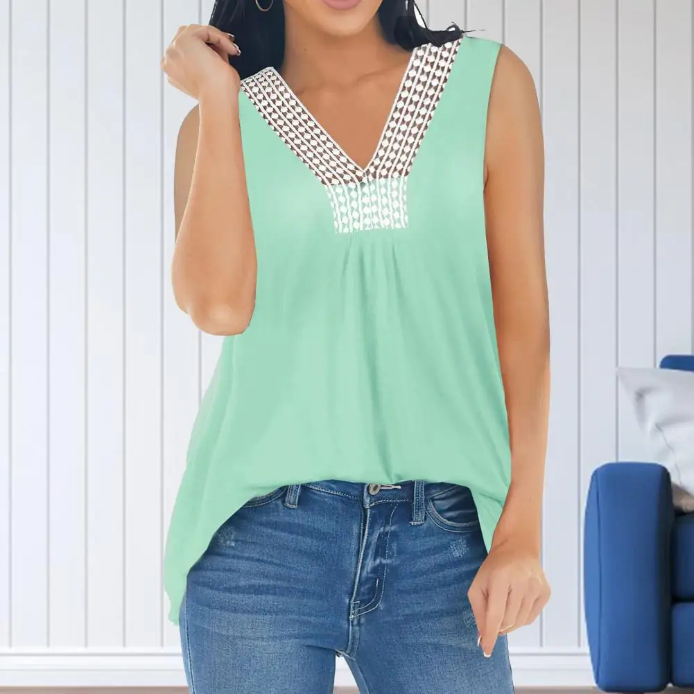 

Tunic Top Fashion Breathable Skin-touching Lace Collar Trim Pure Color Loose Top Streetwear Pullover Top Lady Vest