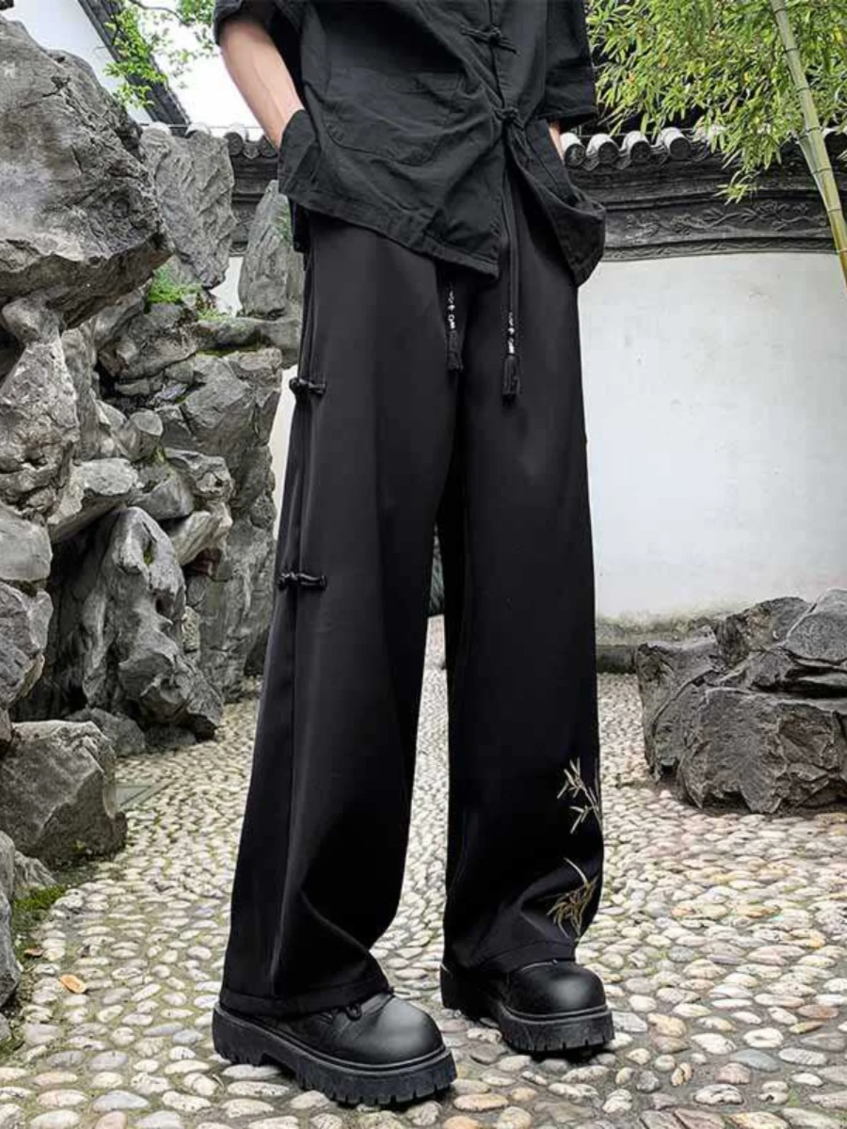 Летние тонкие костюмные брюки с вышивкой мужские прямые повседневные модные