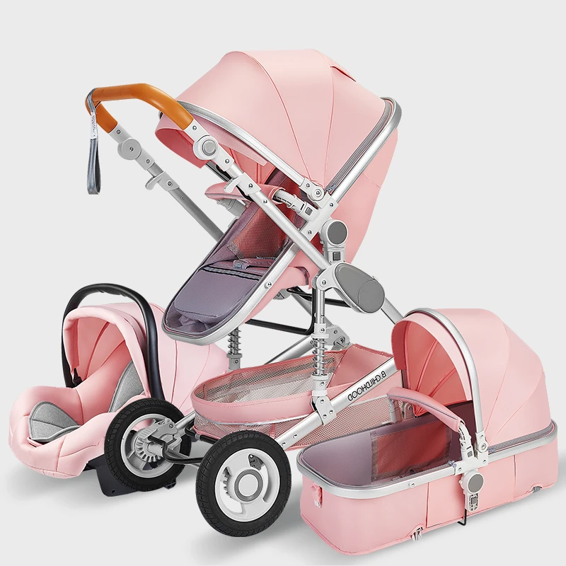 High Landscape Baby Stroller 3 in 1 With Car Seat Pink Stroller Luxury Travel Pram Car seat and Stroller Baby Carrier Pushchair enlarge