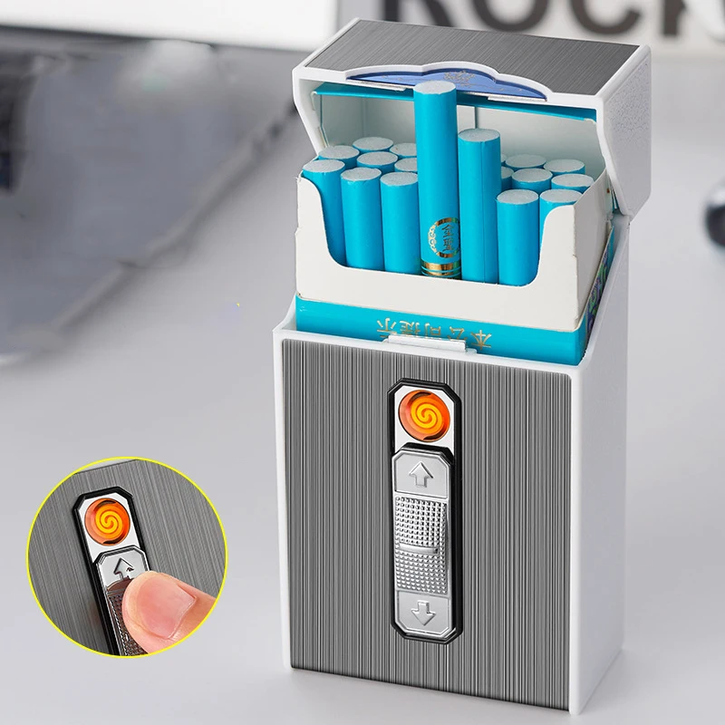 Metal Electric Tungsten 20PCS Cigar Box Lighter USB Rechargeable Outdoor Windproof Waterproof Portable Gadget for Men