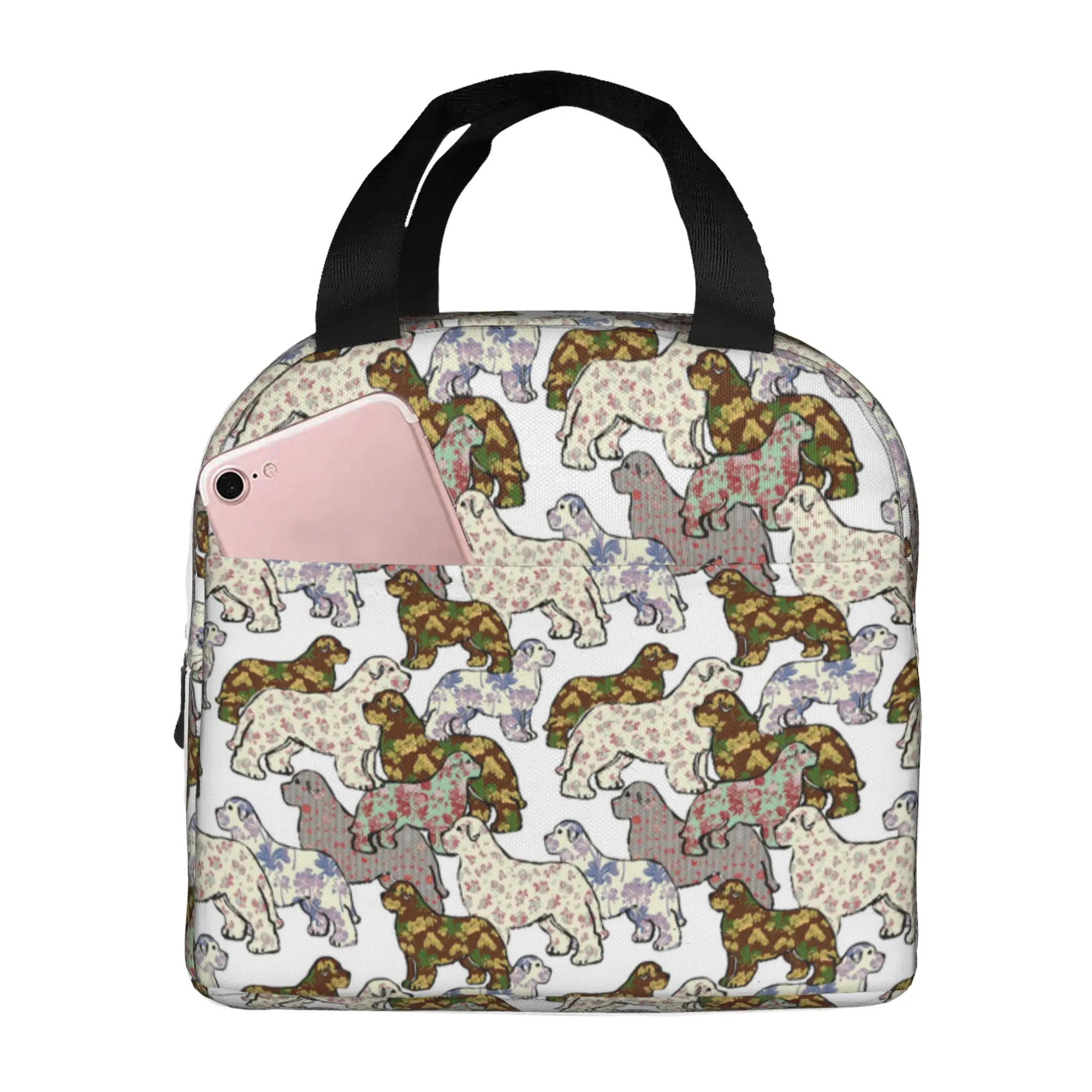 

Dogs Floral Newfoundland Dog Lunch Bag for Women Large Reusable Insulated Lunch Box for Work, Adult Foldable Tote for Office