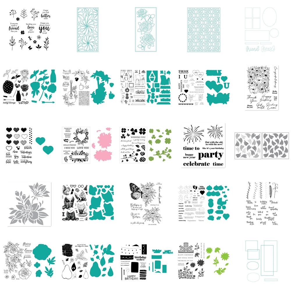 

Valentine's Day Birthday Wish Cover Plate Cutting Dies Clear Stamps Stencils for Scrapbooking Paper Making Embossing Frame Card