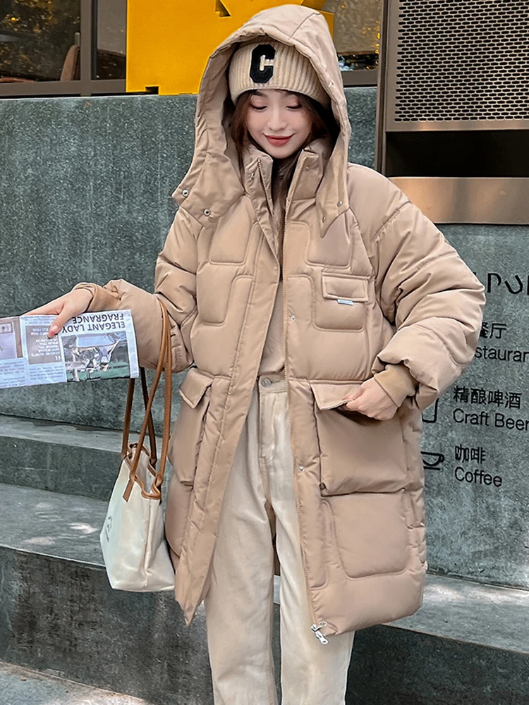 Winter Women Mid-long Parkas Jackets Casual Pockets Thick Warm Hooded Pattern Coat Female Winter Outwear windproof Jacket parkas