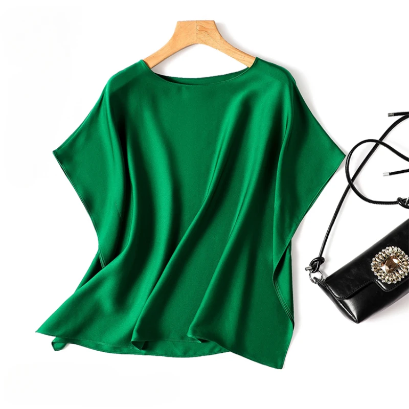 

Silk Women's T-shirt Summer 2023 New In Solid Loose Fit Satin Tees Short Sleeves Top Ladies O-neck Clothing YCMYUNYAN