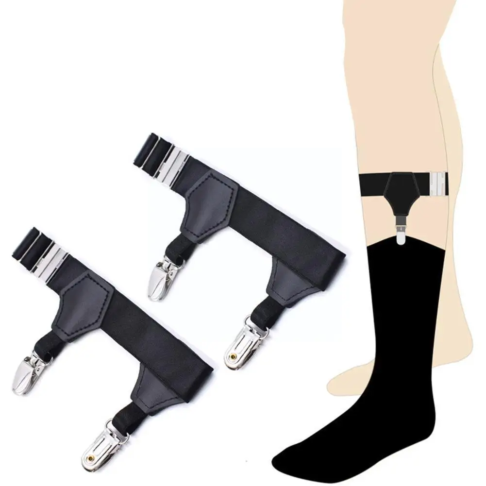

A Pair Men's Black Sock Garters Belt Adjustable Elastic Braces Hold Holders Non-slip Up Sock Duck-Mouth Clips Suspenders C4E1