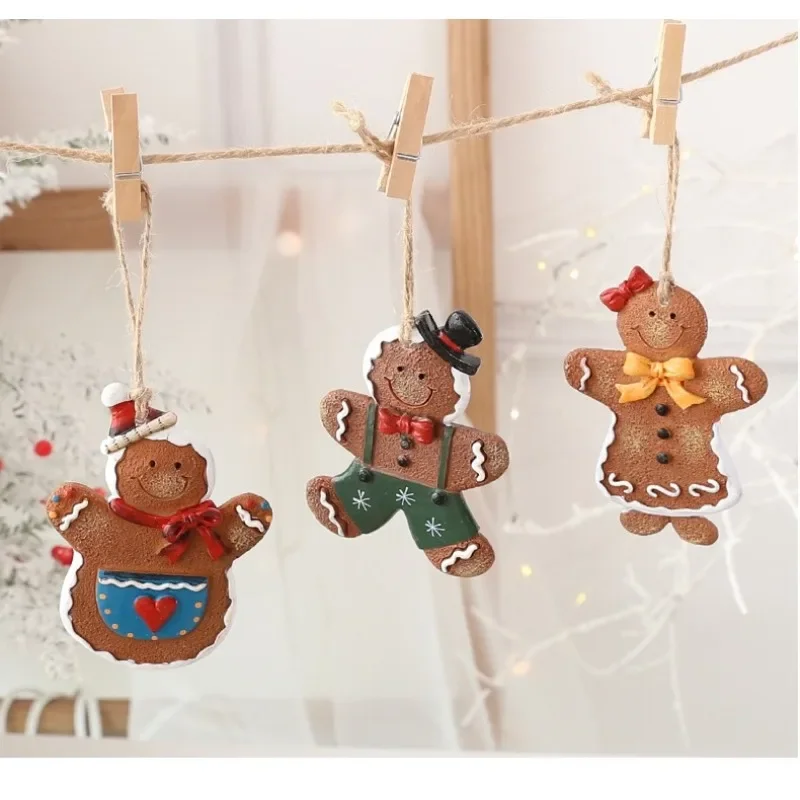 

Christmas Cute Gingerbread Man Resin Small Pendant Xmas Tree Ornament Festive New Year Party Home Decoration Vintage Gifts