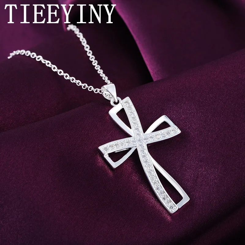 

TIEEYINY High Quality 925 Sterling Silver Boutique Personality Cross Pendant Necklace Ladies Goddess Gift Charm Fashion Jewelry