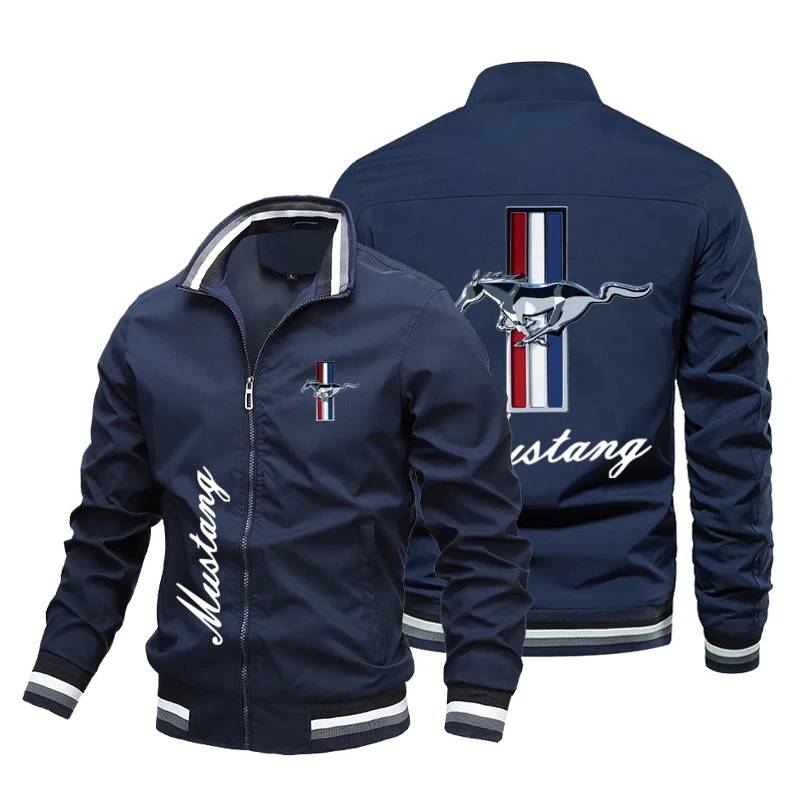 2023 Summer New Hot Selling Ford Mustang Logo Print men's Jacket Fashion Slim Lapel Jacket Motorcycle Racing Breathable Top