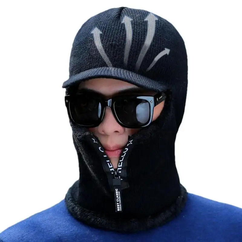 

Warm Winter Hat With Brim Elastic Cap With Warm Neck Scarf Windproof Winter Neck Warmer Ski Riding Face Cover Unisex