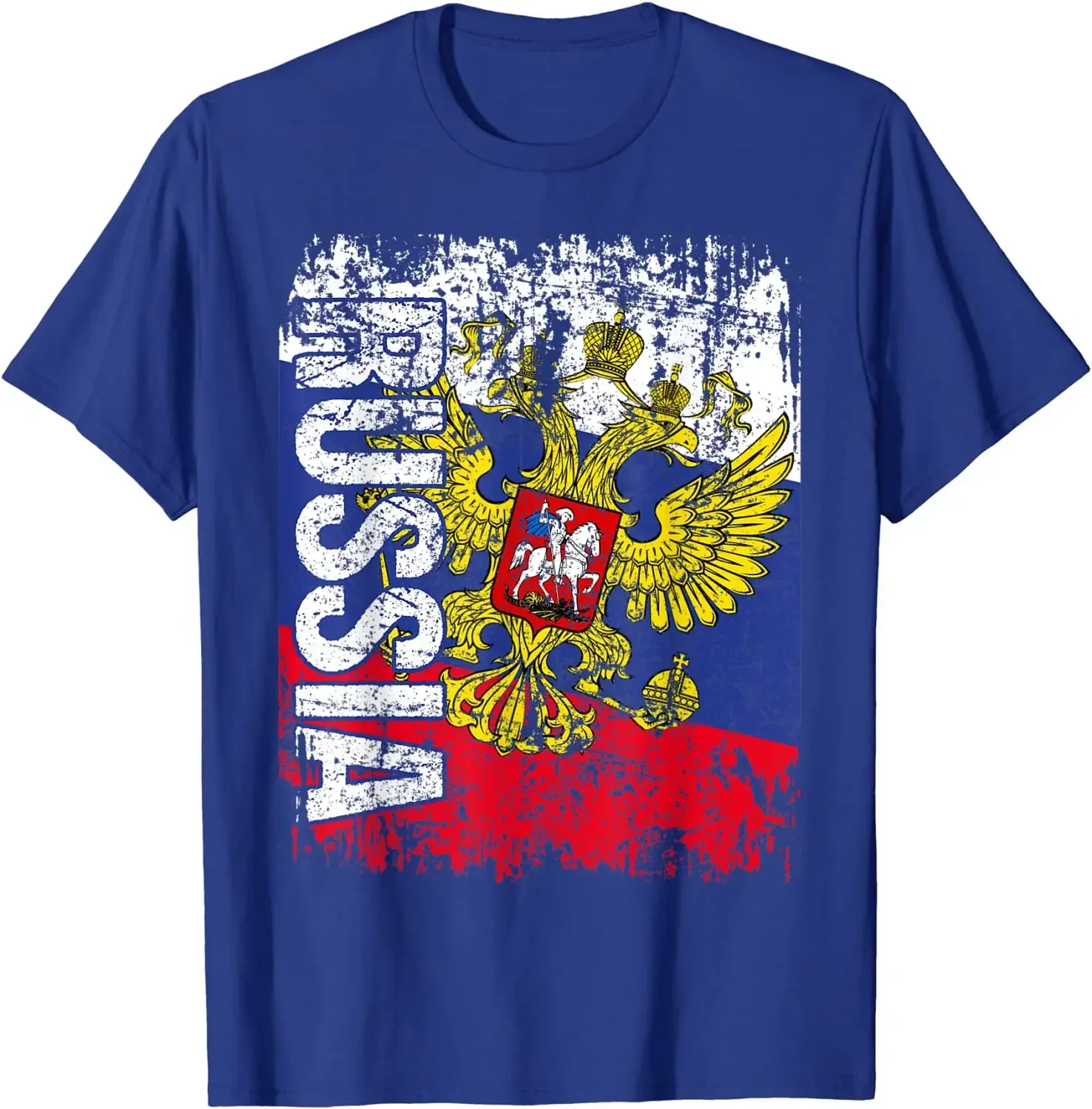 Потертая русская двуглавая футболка с флагом орла 100% хлопок круглым вырезом