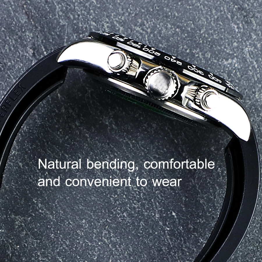 Ремешок силиконовый короткий для часов резиновый браслет 20 мм Rolex Daytona Submariner