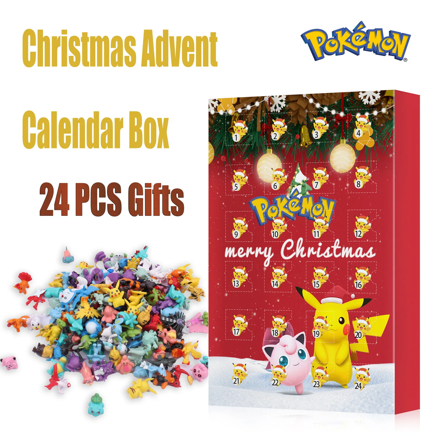 

New 24pcs Pokemon Go Pikachu Hand-made Ornaments Pikachu Action Figure Advent Calendar Blind Box Children Christmas Toy Gift