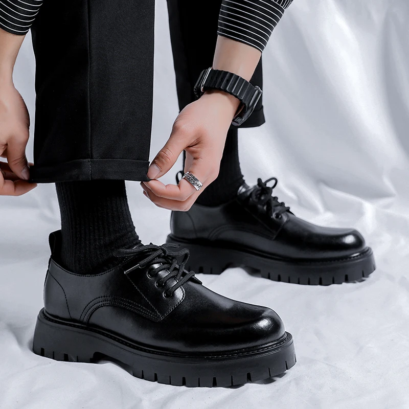 Туфли дерби мужские классические толстая подошва модная деловая Повседневная