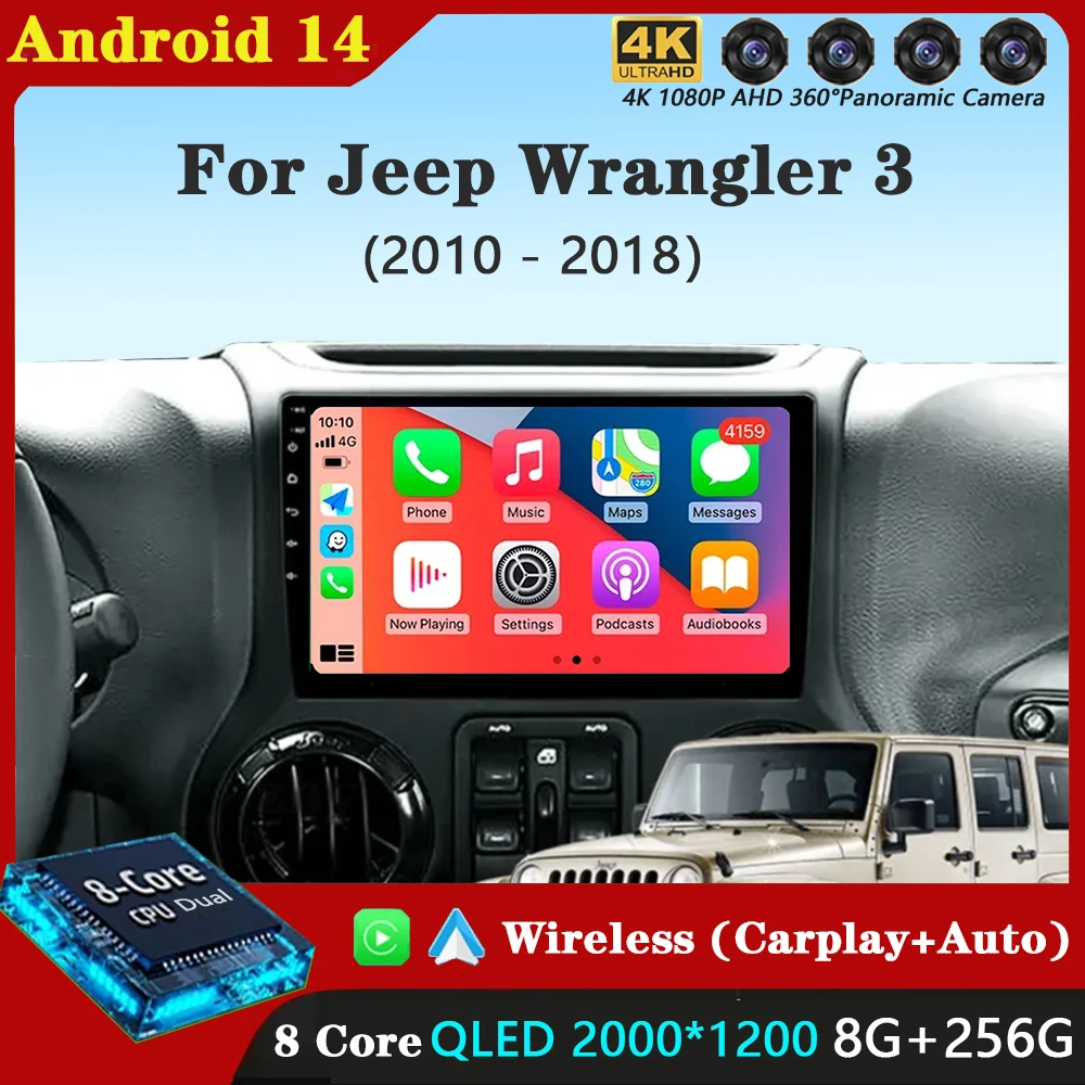 Автомобильный радиоприемник Android 14 для Jeep Wrangler 3 JK 2010-2018 Мультимедийный плеер