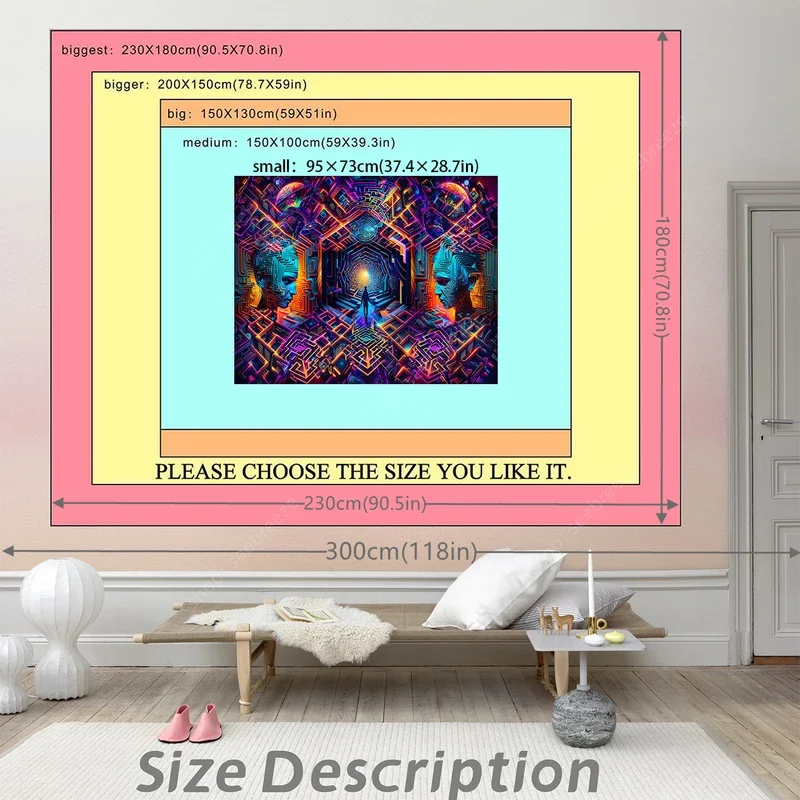 Сложный геометрический лабиринт неоновый пол 3D исследование домашний Настенный