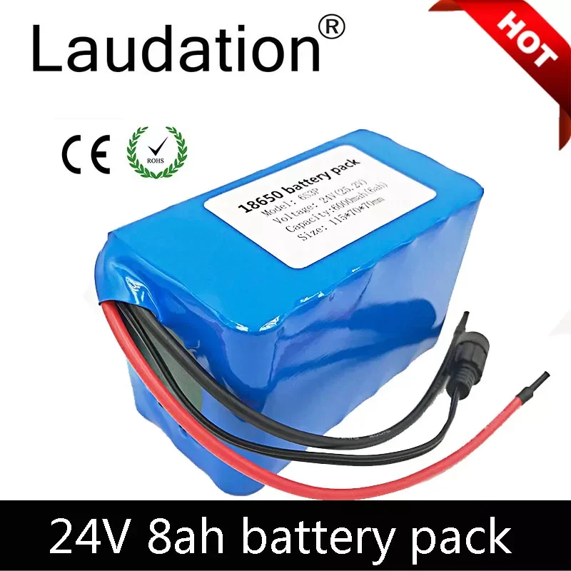 

Laudation 24V Battery 24V 8ah Battery Pack 6S 3P 25.2V With 15A BMS For GPS Navigator/Camera/Golf Car/Electric Bike /LED / Light