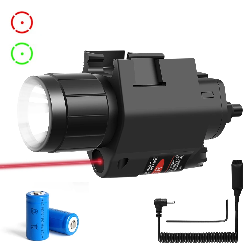 

Тактический светодиодный светильник для оружия, фонарик с дистанционным переключателем, лазерный прицел в красную точку, военный пистолет ...