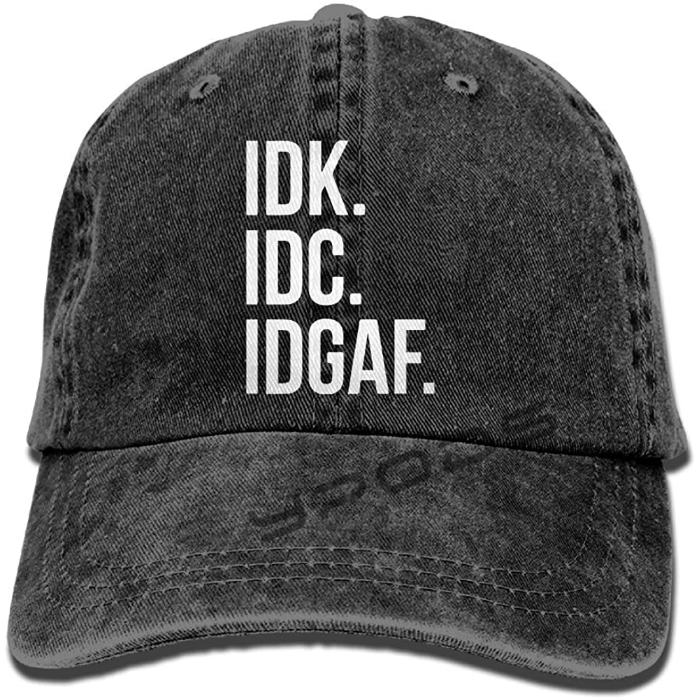 

bowlife Men Women IDK IDC IDGAF Denim Baseball Hat Adjustable Hip-hop Cap