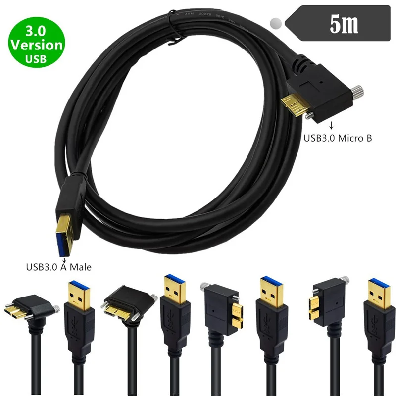 

USB 3,0 A папа к Micro B папа с дополнительным винтовым замковым кабелем 5 м