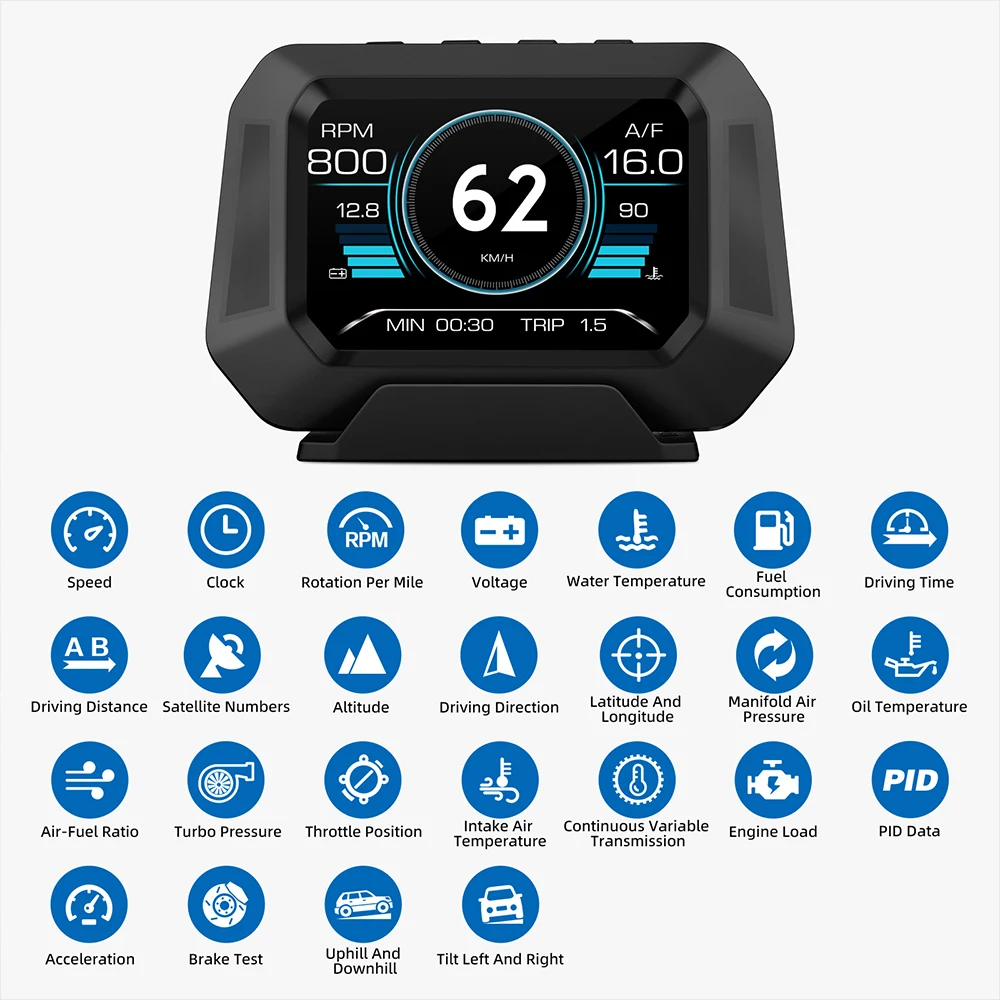 

Car Level Sensor Gradient GPS Real-Time Off-road Vehicle System Auto Accessories Speedometer HUD P21 4x4 Inclinometer