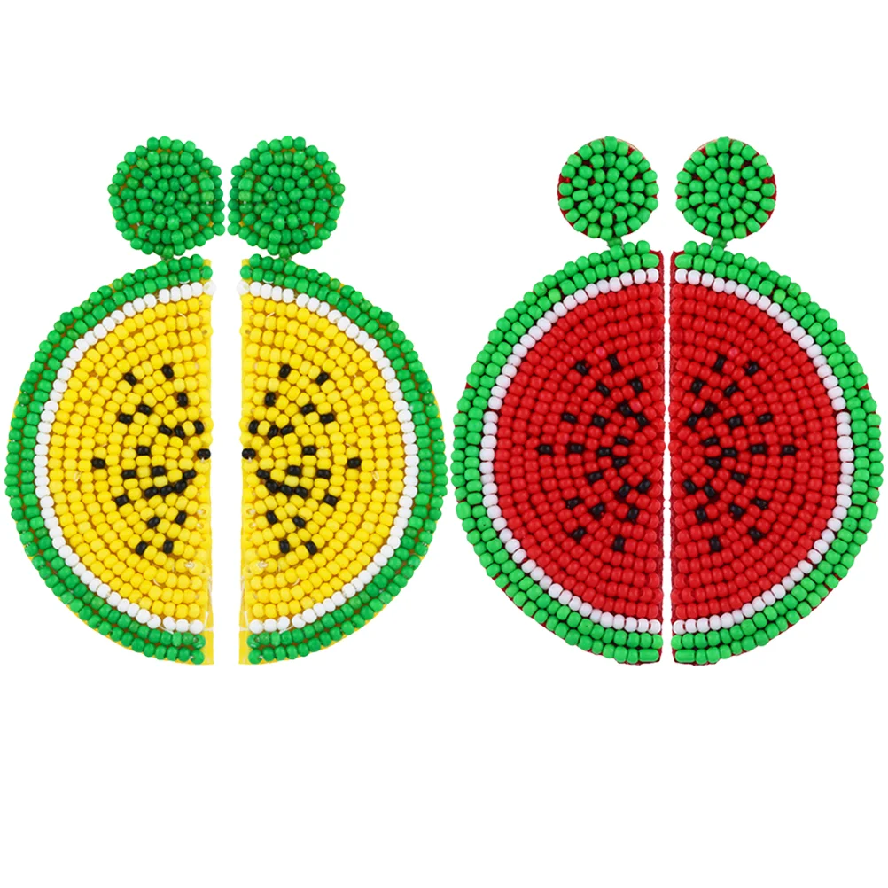 

Rice Bead Watermelon Earrings Women Bohemian Fashion Statement Dangling Fruit Dangle Modern
