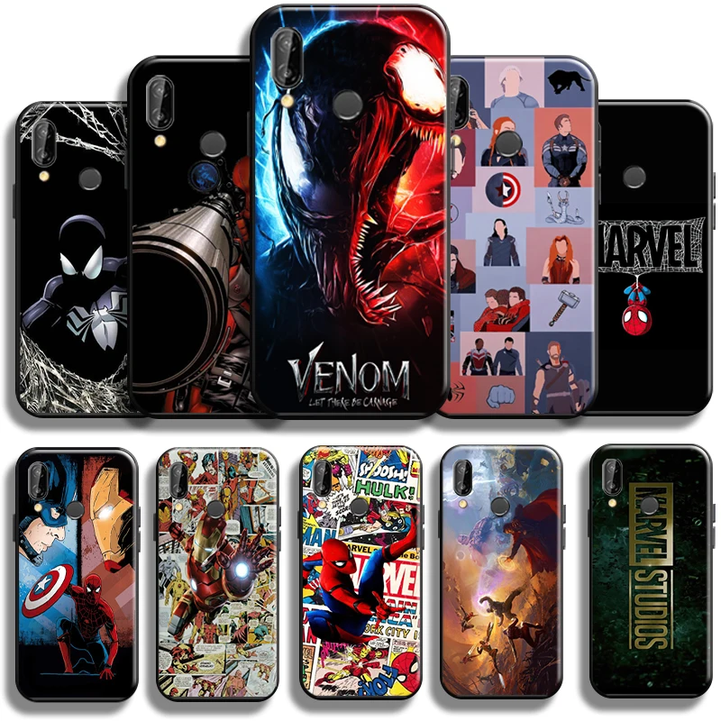 

Marvel Avengers Spiderman Phone Case For Huawei P20 Pro P20 Lite Liquid Silicon Black TPU Full Protection Carcasa Back Funda