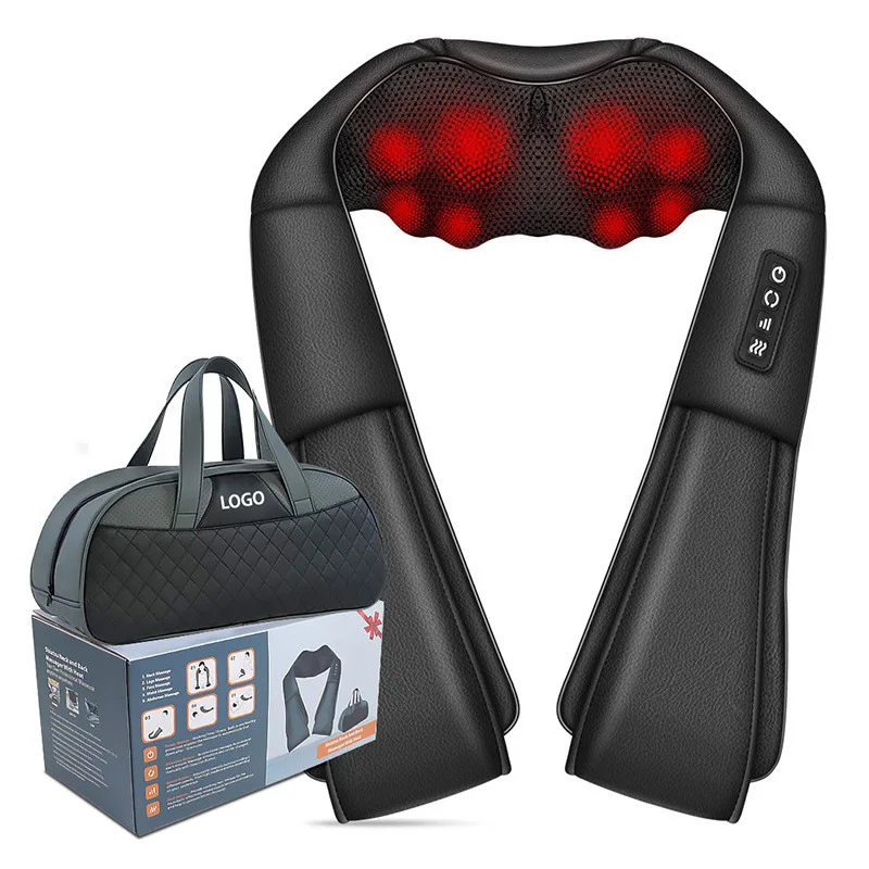 

3D kneading heated 3-speed adjustment portable leather 4 buttons control shiatsu neck and back massager