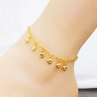 womens summer love heart anklet bell tassel foot chain 18k yellow gold filled barefoot on leg charm pretty jewelry