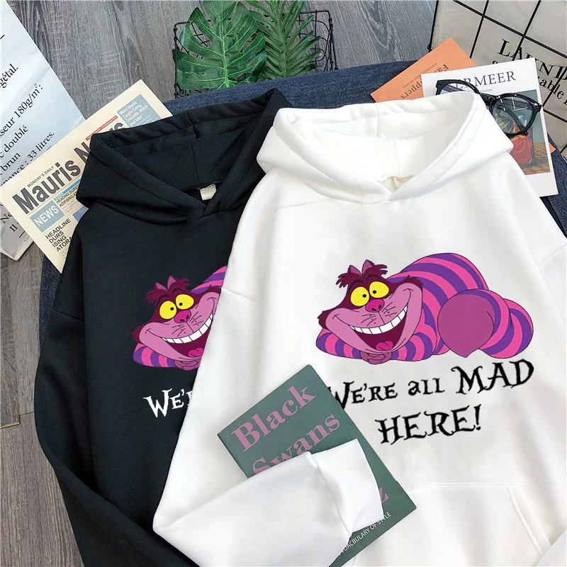 

Disney Sweatshirt Fashion Alice in Wonderland Cheshire Cat Cartoon Cute Cat Print Hooded Pullover Unisex Womens Long Sleeve Top