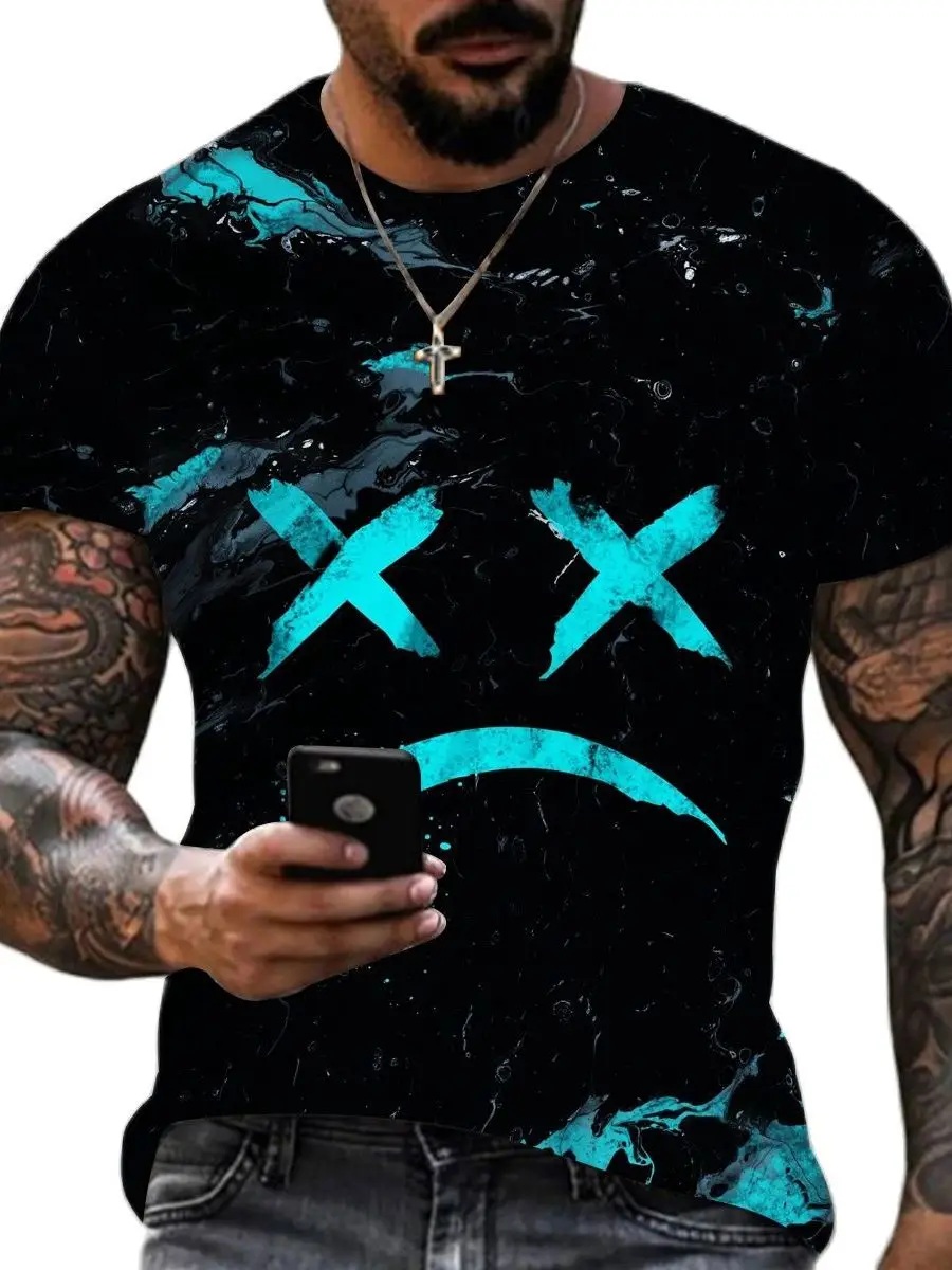 

Summer New XOXO Smiley Face Pattern 3D Print T-shirt For Men Fashion Street Casual Sports Shirt Male O Neck Oversized T Shirt
