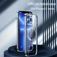 luxury magnetic wireless charging aluminum metal bumper case for iphone 12 13 pro max matte transparent lens protector cover