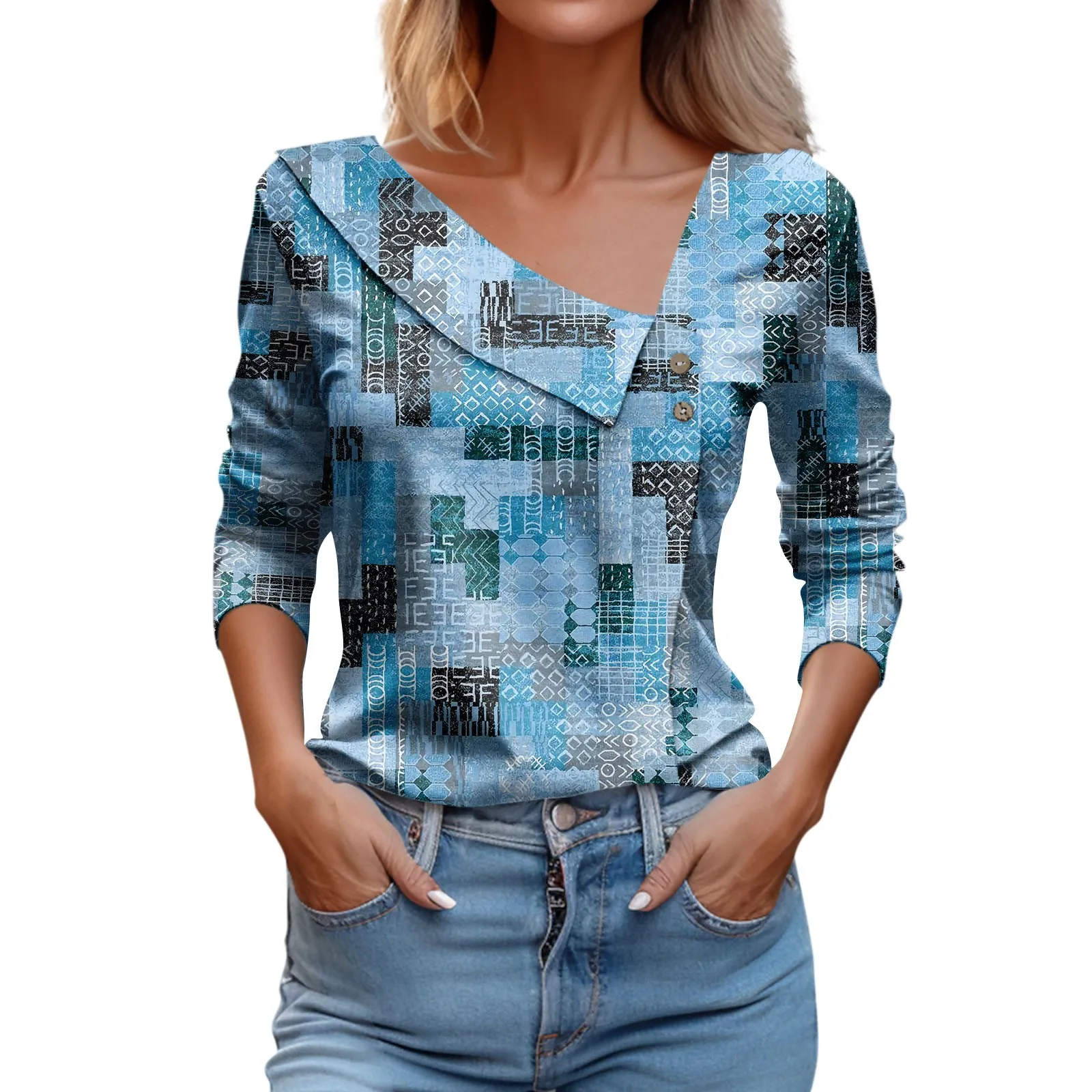 

Christmas Long Sleeve T Shirt For Women Autumn Vintage Elegant Top Ladies V Neck Animal Print Tees Fashion Casual Pullover