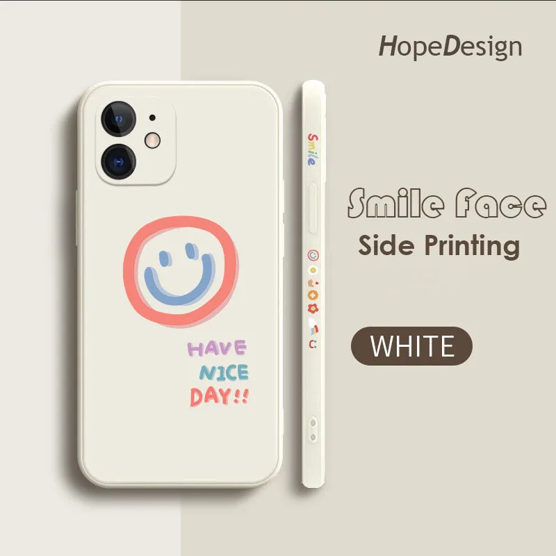 

Liquid Silicone Case For iPhone 14 Pro Max 13 12 Mini 11 Pro X XR XS Max 6 7 8 Plus Soft TPU Shockproof Smile Face Full Cover