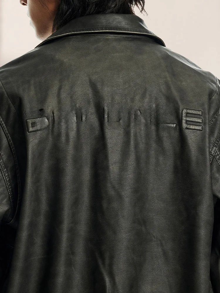 Модная черная повседневная кожаная куртка мужская осенняя устойчивая к пятнам