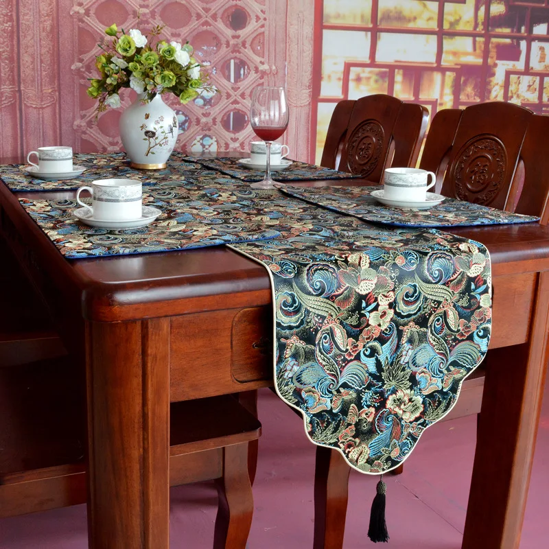 

Chinese Black butterfly table flag Tissue box coordinates table cloth tassels Restaurant household jacquard weave table runner