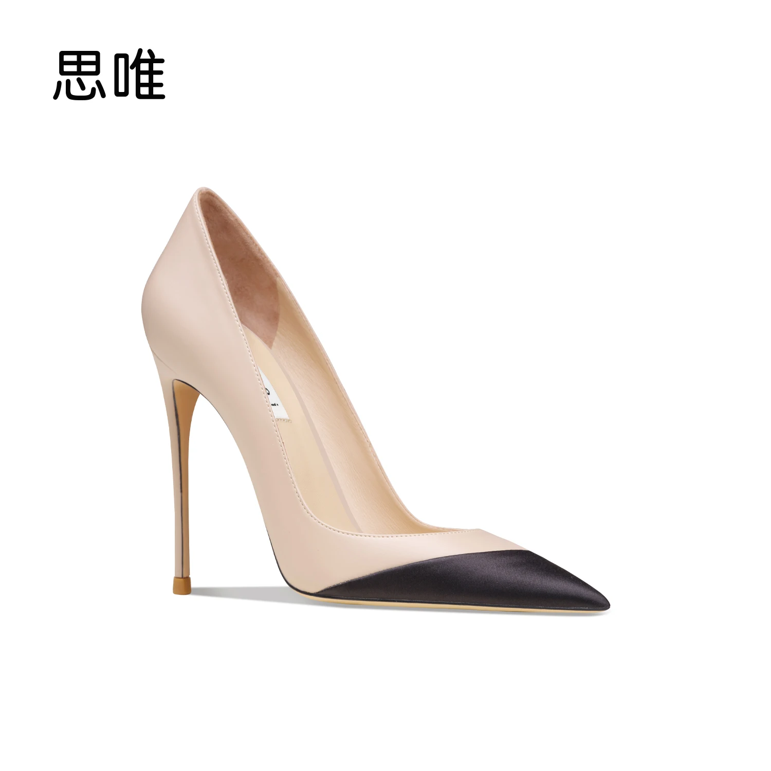 2023 Pointed Toe Leather Womens High Heels Splicing Design Sexy Mouth Comfortable Slip On Party Pumps Dress Shoes For Women 10cm