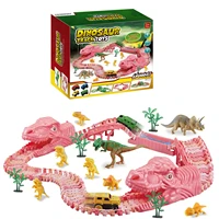 dinosaur track toy set create a dinosaur world road race flexible track playset with 8 dinosaurs electric race car 4 trees gift