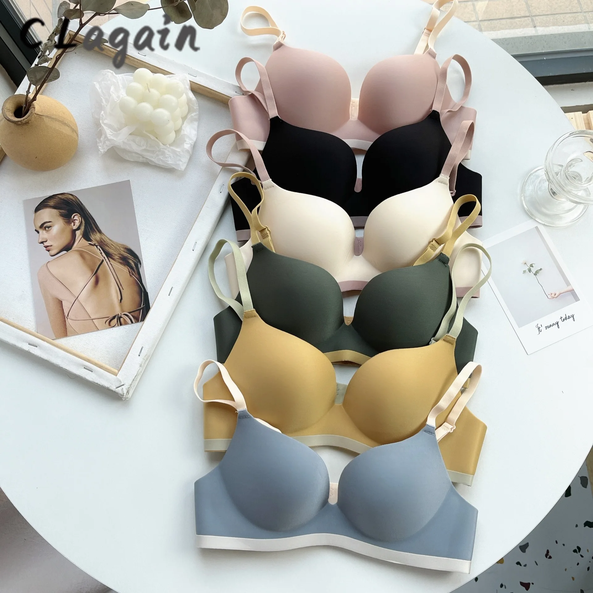

Seamless Women Bralettle One-Piece Push Up Sensual Lingerie Contrasting Simple Underwear Adjusted-Straps Top