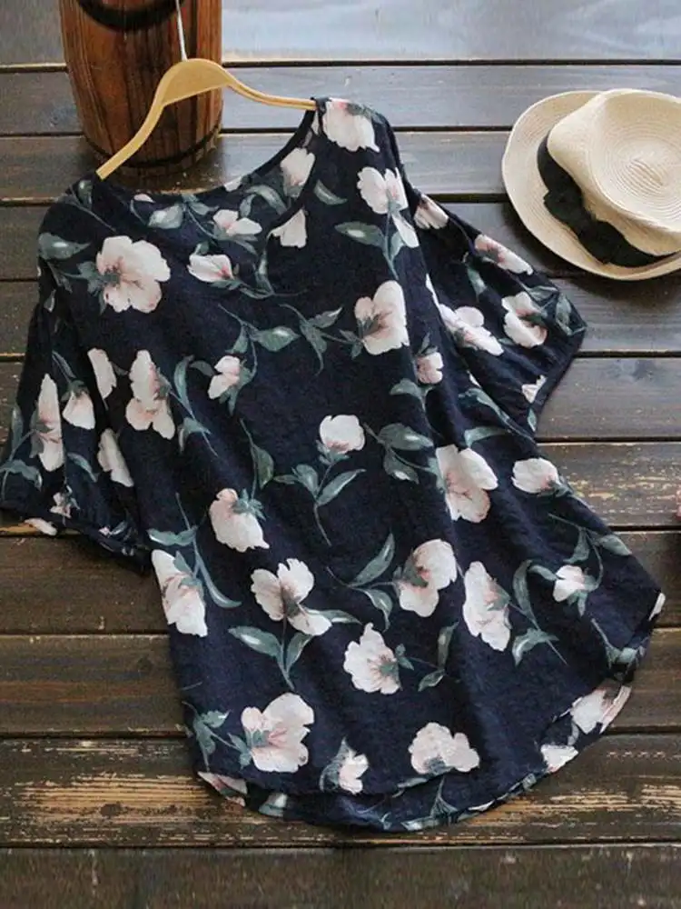 

ZANZEA 2022 Women Floral Blouses Elegant Summer Printed Tops Casual Short Sleeve Blusas Female V Neck Tunic Chemise Oversized