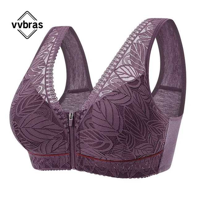 

Мягкие хлопковые чашечки, нижнее белье на молнии для пожилых людей, дышащий Женский Топ без стальных колец, кружевной бюстгальтер большого ...