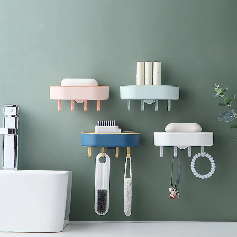 

Creative Draining Soap Box with Hooks Household Double-Layer Punch-free Creative Soap Holder Bathroom Wall-Mounted Soap Holder