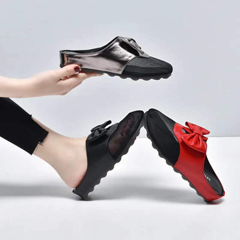 

Inner heightening Baotou slippers summer new mesh breathable flat bottom fashion semi slippers women's shoes