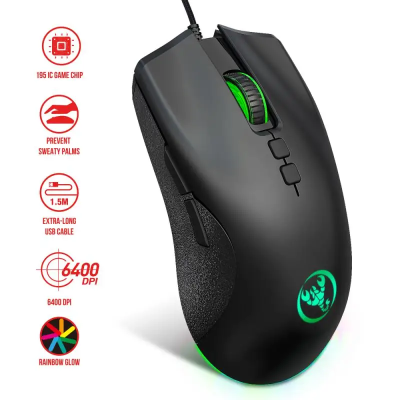 

A883 Wired Mouse Gaming Mouse 3 Buttons 6400 Dpi LED Optical USB Computer Mouse For PC Laptop Gamer Mice Mute Wired Mouse