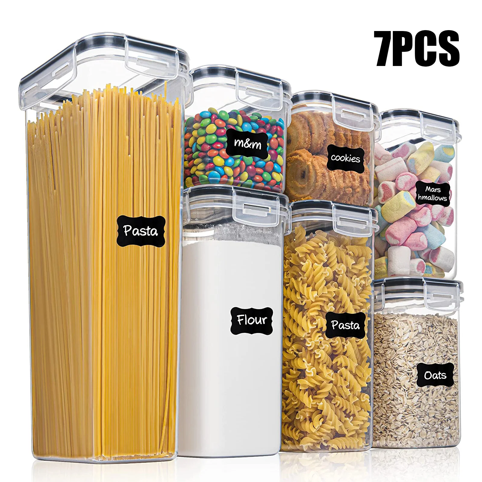 

7PCS Food Storage Container Set Plastic Kitchen Refrigerator Noodle Box Multigrain Storage Tank Transparent Sealed Cans Herb Tea